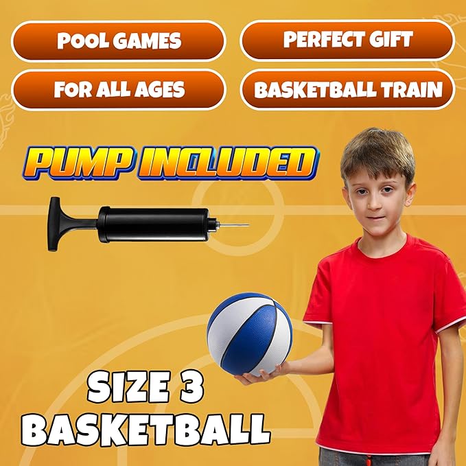 Rubber Mini Basketballs 7 Inch, Size 3 (Pack of 4) - Pool Basketball for Kids in Assorted Colors Indoor & Outdoor, Boys & Girls, for Small Hoops, Game Prizes, Arcade Games, with Pump