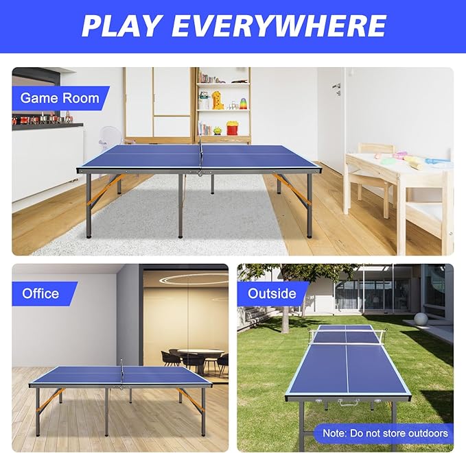 Ping Pong Table Foldable & Portable Table Tennis Table Set for Indoor & Outdoor Games with Net, 2 Paddles and 3 Balls