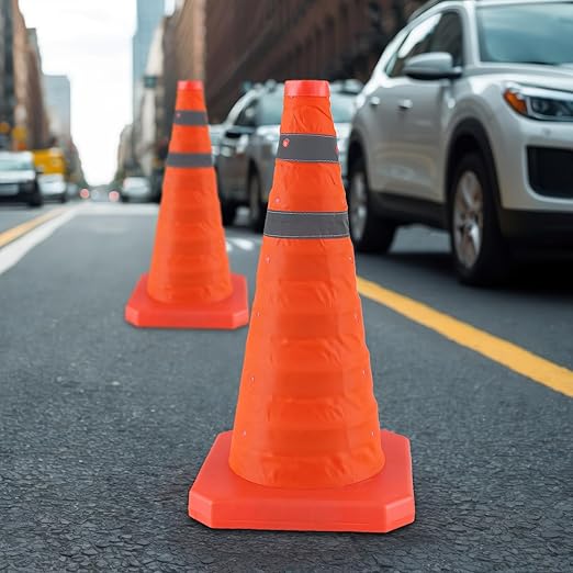 18 Inch 6 Pack Collapsible Traffic Safety Cones, Orange Cones with Reflective Collar, Portable Multipurpose Traffic Cones for Parking Construction Driving Training Sports Practice