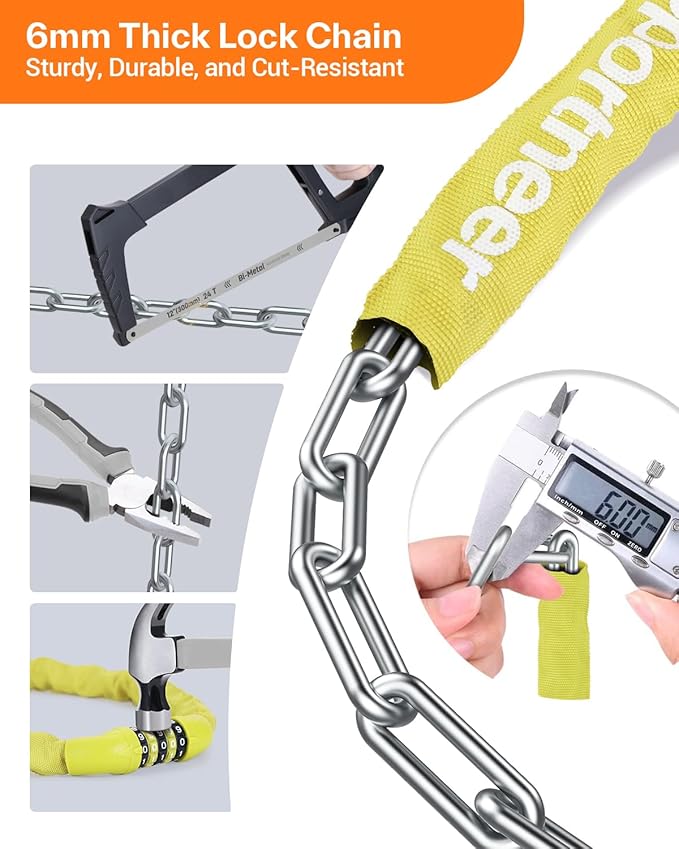 Sportneer Bike Lock: 5 Digit Combination High Security Anti Theft Bike Chain Lock - 3.2/3.6/4ft Heavy Duty Keyless Bicycle Lock for Bike, Motorcycle, Scooter, Door & Gate - 4/6mm Thick, Easy to Use