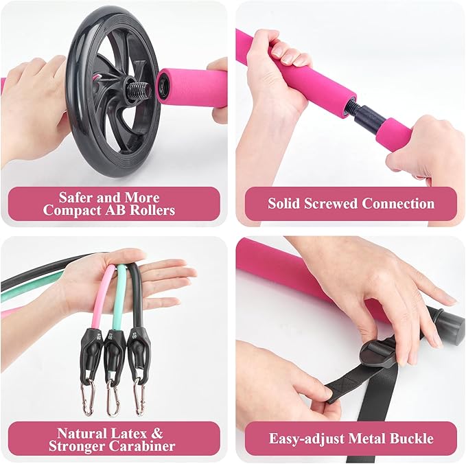 Pilates Bar Kit with Resistance Bands,Pilates Kit with Ab Roller Multifunctional Pilates Bar Pilates Stretch Fusion Bar Pilates Equipment for Home Workouts Women and Men