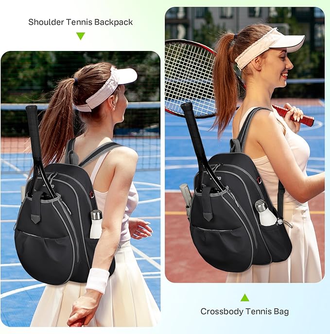 Tennis Bags for Women, Waterproof Tennis Sling Crossbody Shoulder Backpack Holds 2 Rackets, Tennis Racket Bag for Pickleball Badminton