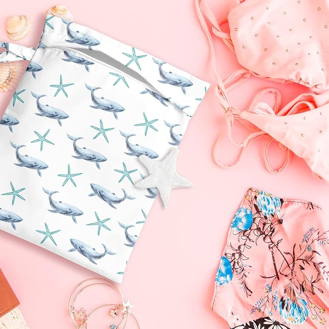 Wet Bag, Wet Dry Bag, Wet Bag for Swimsuit, Travel, Beach, Pool, Diapers, Dirty Yoga Gym Clothes, Makeup Bag, Waterproof Reusable Beach Bag Ocean Decor Starfish Sea Horse Anchor
