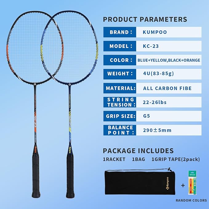 Badminton Racket Carbon Fiber, Badminton Racquet Set with Cover, Badminton Professional Racket Durable for Beginners Outdoor Games Gym