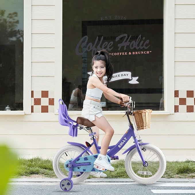 RULLY Fruit Kids Bike 12 14 16 Inch Bicycle for Girls Ages 2-7 Years, Training Wheels Included, Girl Bikes with Basket & Doll Seat
