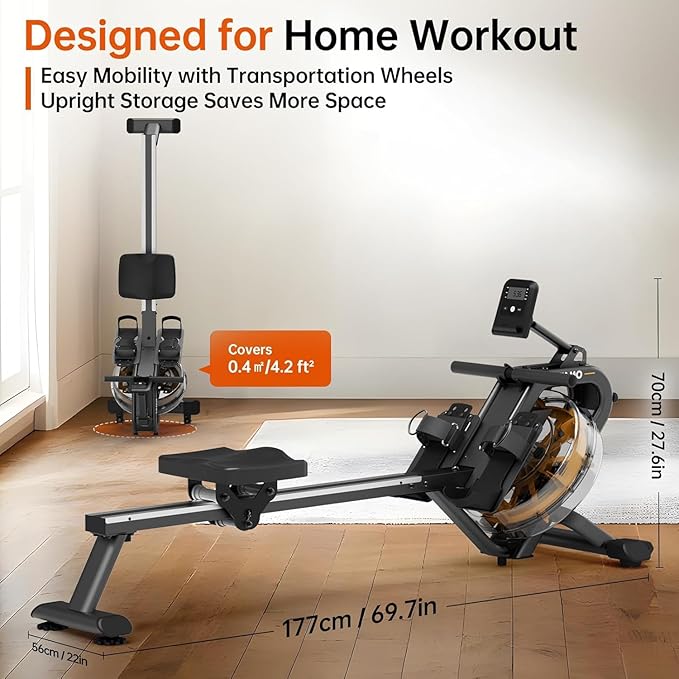 YAMO Water Rowing Machine for Home, Row Machine with 330LB Weight Capacity, Support Bluetooth & Compatible with Apps, Water Row Machine with Comfortable Seat and Tablet Holder