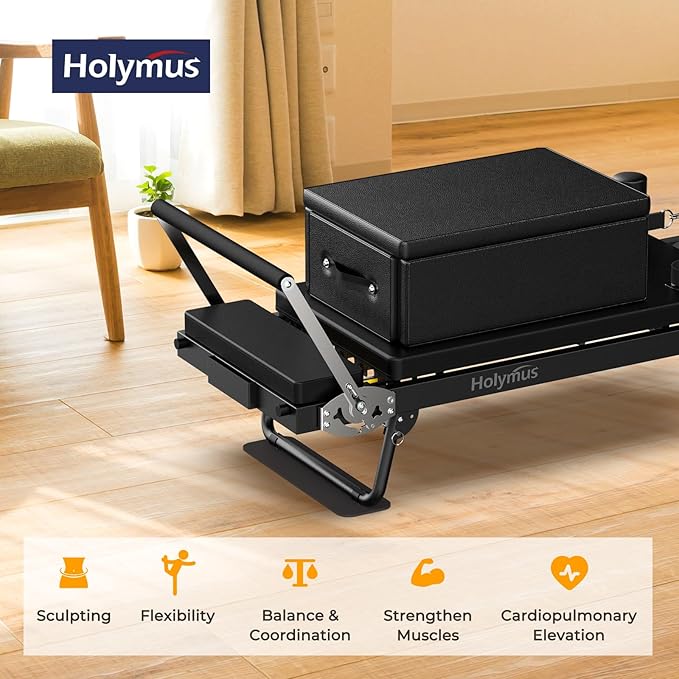 Pilates Box for Reformer 26 x 15 x 9.5 Inch Pilates Reformer Box, Premium PU and Wood Pilates Sitting Box, Home Use Pilates Bed/Pliates Reformer Machine Accessories, Black