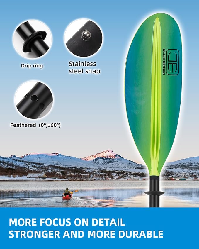 OCEANBROAD Kayak Paddle 86in/218cm, 90.5in/230cm, 95in/241cm Alloy Shaft Kayaking Boating Canoeing Oar with Paddle Leash
