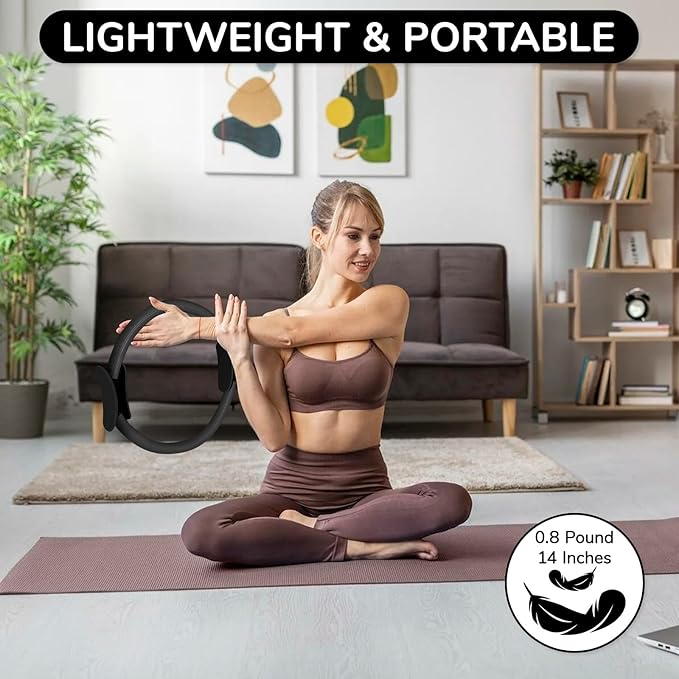 TOPZGLEEY Pilates Ring Set โ 14" Anti-Deformation Magic Circle with Padded Handles, Mini Ball, 5 Resistance Bands, Guide, Pilates Equipment for Home Workout