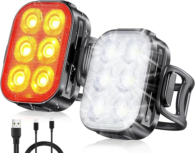 Bike Lights for Night Riding, USB Rechargeable Bike Lights Front and Back, Waterproof IP65 Bicycle Light, 4+6 Modes Bike Headlight and Tail Light Set,1.5 Hrs Fast Charging, Easy to Install
