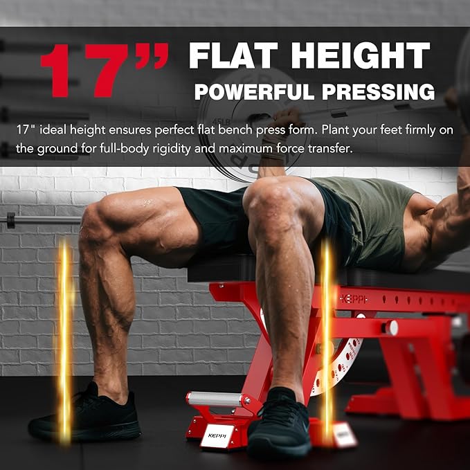 KeppiFitness Weight Bench - 1500LBS Capacity Workout Bench, 17” Bench Press Height, 11+8 Adjustable Weight Bench with Flat/Incline/Decline Angle and Vertical Storage - Bench6000 Series