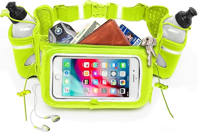 No.1 Hydration Belt by Runtasty - Premium Running Fuel Belt w/2 BPA-Free 10 oz Water Bottles, Tilt-Up Pocket w/Touchscreen-Ready Cover - Fits All iPhones, Runners Ebook & No-Bounce Design