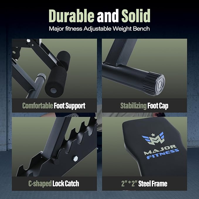 MAJOR FITNESS Weight Bench, Adjustable Workout Bench for Strength Training, Bench Press, and Full-Body Workouts for Home Garage Gym