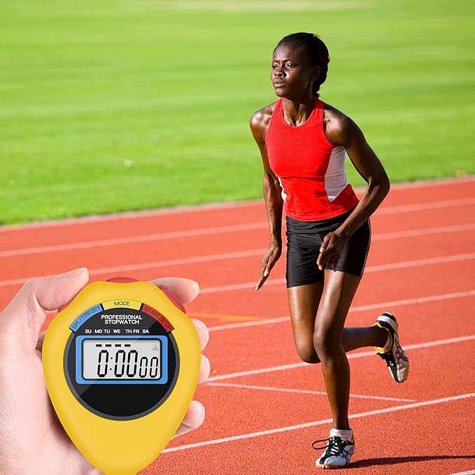 6 Pack Multi-Function Electronic Digital Sport Stopwatch Timer, Large Display with Date Time and Alarm Function,Suitable for Sports Coaches Fitness Coaches and Referees (Yellow)