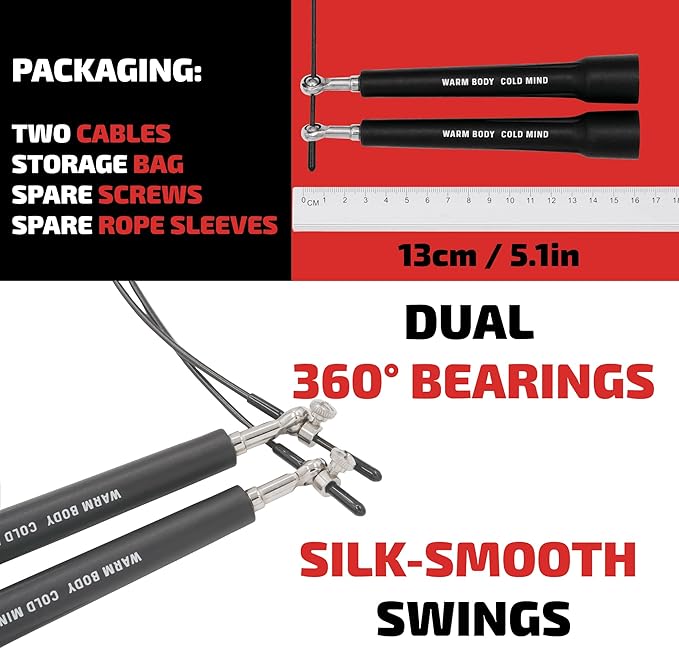 WARM BODY COLD MIND Adjustable Jump Rope For Men and Women, Speed Jump Rope, Skipping Rope for Weightlifting, Boxing, Gym, Outdoor or Indoor Sport, Fitness