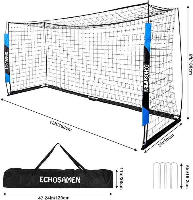 12X6FT/6X4FT Soccer Goal, Portable Soccer Goals for Backyard, Easy to Carry, Easy to Install, Comes with 1 Carry Bag, 4 Ground Nails, Youth and Adult Training Equipment.
