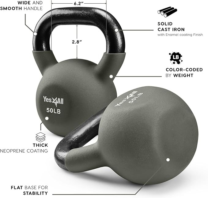 Yes4All Kettlebells 5lbs-65lbs & Kettlebell Sets Adjustable Weights, Kettlebell for Weight Training, Home Workout Equipment with Secure Grip for High Rep, Exercise Equipment