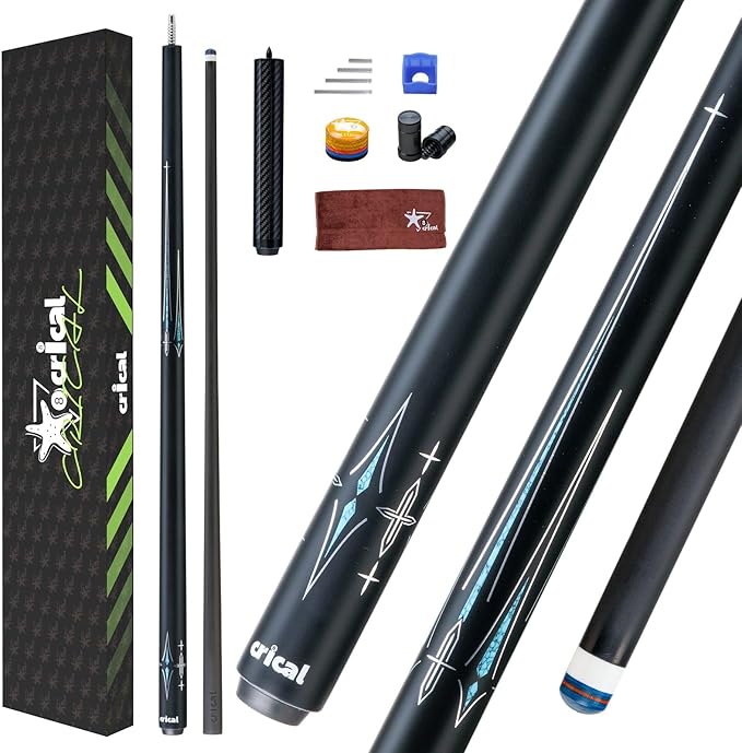 CRICAL Carbon Fiber Pool Cue Stick 58" Billiard Cue Sticks Professional Low Deflection Pool Sticks with 3/8 * 8 Pin Joint and 12.5mm Tip