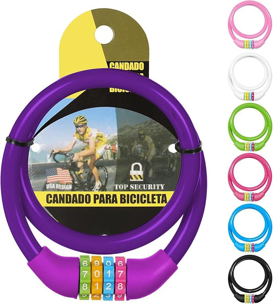 Bike Lock, 25 inch Bike Lock Cable, Portable Anti Theft 4 Digits Codes Cable Locks, Resettable Combinations Coiling Bicycle Lock for Bike, Motorbike, Scooter, Skateboard, Gate, Fence (Purple)