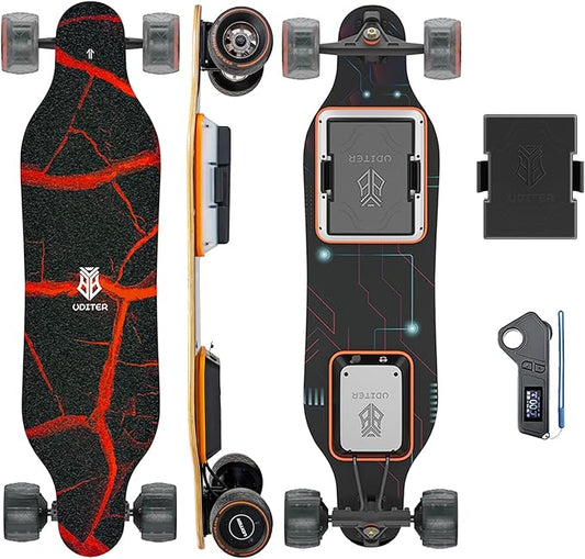 S3/Pixel Rider Electric Skateboards with Remote and Swappable Battery/Top Speed 28 Mph/2 * 600W Motors/12Miles/25Miles Max Range Electric Longboards for Adult&Beginner