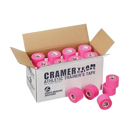 Cramer Team Color Athletic Tape, Pink, Latex-Free, 1.5" x 10yds, 32 Roll Bulk Case, Tearable Sports Tape for Wrists, Ankles, Baseball, Training, Strong Athletic Wrap for Athletes & Trainers