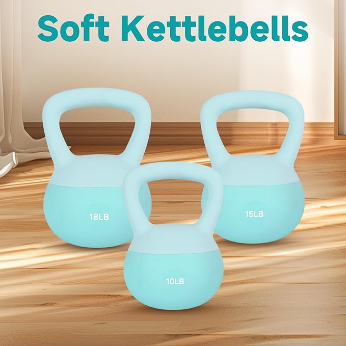 Leikefitness Soft Kettlebells,Steel Shot Filled Weights for Women and Men,Color Coded Anti Slip Soft Kettlebells,Home workout