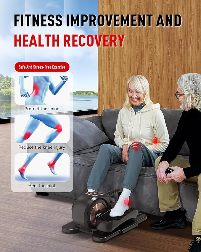 HARISON Under Desk Elliptical Machine with Multi-Functional LCD Display, Ellipse Leg Exerciser for Seniors with 12-Level Adjustable Speed and Resistance Bands