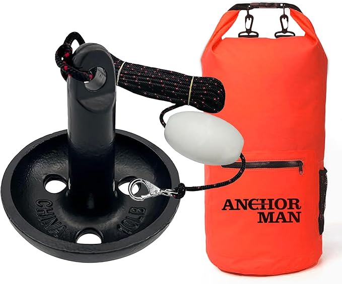 Anchor-Man 8 LB Folding Kayak Complete Grapnel Anchor - 10L Storage Kayak Anchor - Mushroom Anchor, Jet Ski Anchor Kit with 25 Feet Rope | Ideal for Boats, Paddle Board Anchor and Fishing
