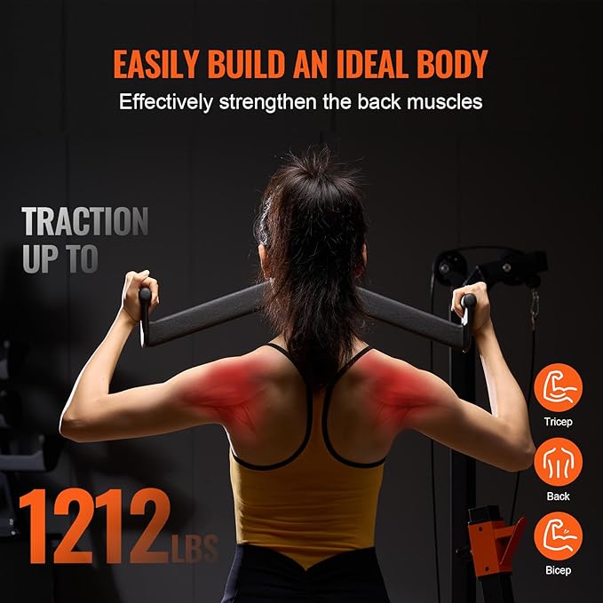 VEVOR LAT Pulldown Attachments, Cable Machine Rowing T-bar V-bar Tricep Pull Down Bar, Back Strength Training Rubber Coated Handle Grip, Bicep Curl Tricep LAT Pulldown Bar for Home Gym Fitness