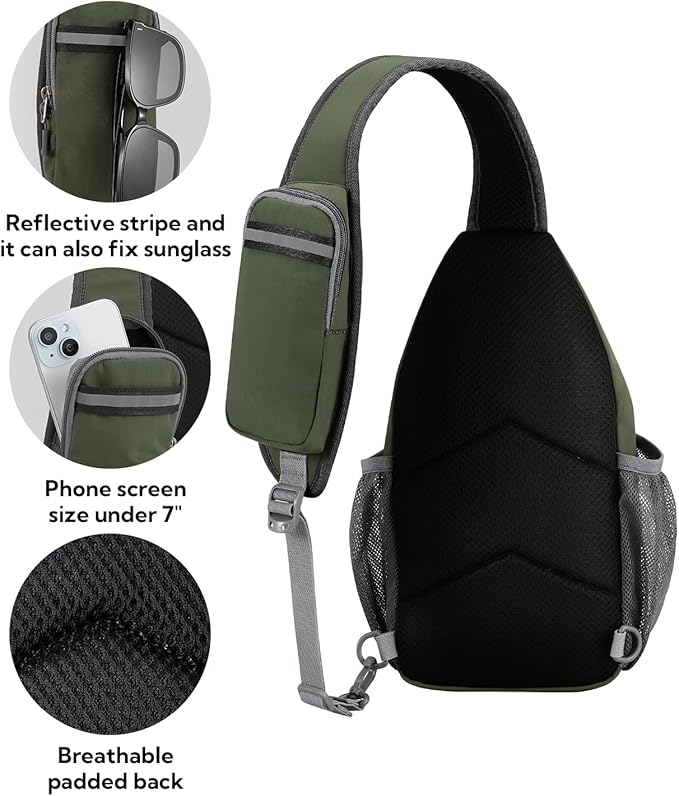 WATERFLY Crossbody Sling Backpack Sling Bag Travel Hiking Chest Bag Daypack