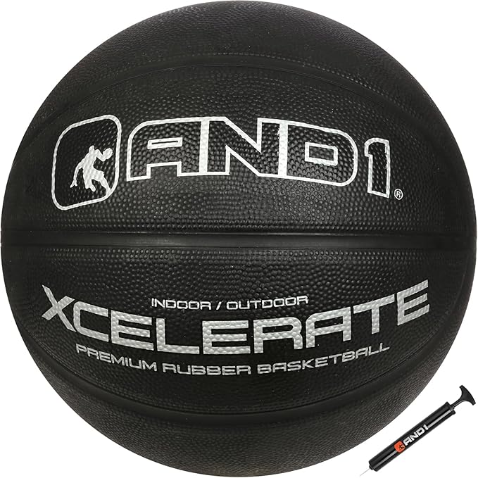 AND1 Xcelerate Rubber Basketball: Official Regulation Size 7 (29.5”) Streetball, Made for Indoor/Outdoor Games