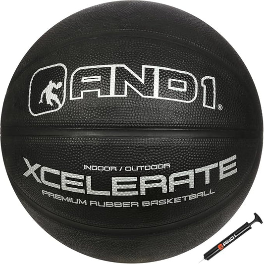AND1 Xcelerate Rubber Basketball: Official Regulation Size 7 (29.5”) Streetball, Made for Indoor/Outdoor Games