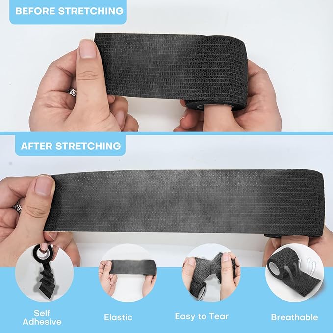 48 Pack 2” x 5 Yards Self Adhesive Bandage Wrap, Elastic Breathable Cohesive Bandage Wrap Athletic Stretch Tape for Wrist Ankle Sports (Black)