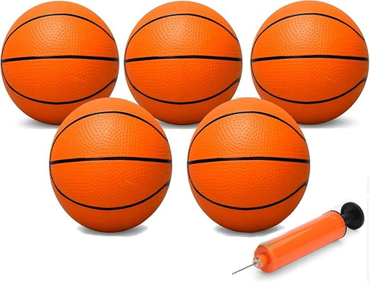 9" Mini Basketball for Indoor Mini Basketball Hoop, 5 Pack Replacement Basketballs Soft Ball for Inflatable Pool, Pool Beach Sandbox Outdoor Sports Gift Bulk for Toddler Kids Adults (with Pump)
