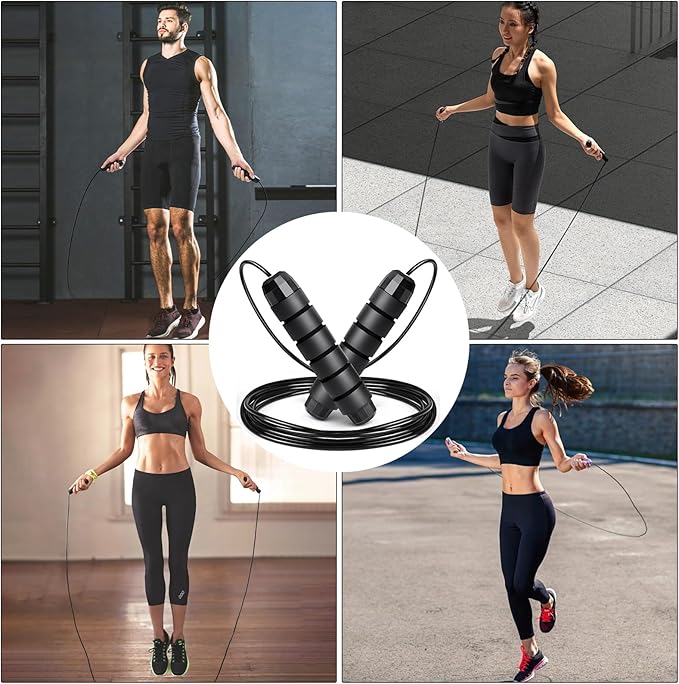 BLEUM CADE Adjustable Jump Rope, Skipping Rope with Ball Bearings, with Foam Handles for Fitness, Home Exercise & Slim Body, for Kids, Men, and Women