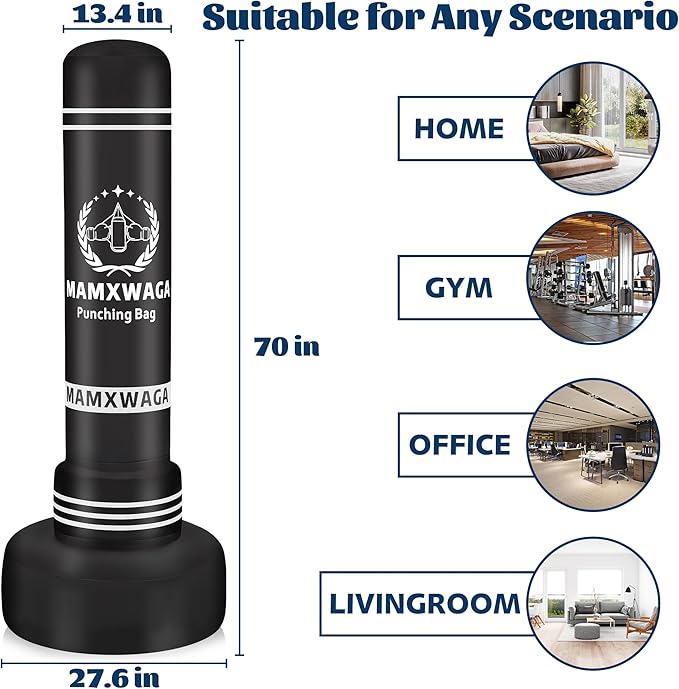 Standing Punching Bag with Stand Adult, 70'' Freestanding Heavy Boxing Bag with Electric Air Pump, Youth Kickboxing Bags Inflatable