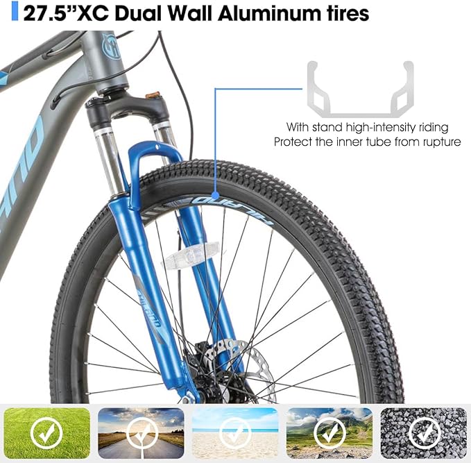 Hiland 27.5 inch Mountain Bike 21 Speeds, Lock-Out Suspension Fork, Aluminum 18 inch Frame Hydraulic Disc-Brake for Men Women Mens MTB Bicycle Adlut Bike
