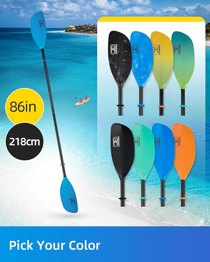 OCEANBROAD Kayak Paddle 86in/218cm, 90.5in/230cm Alloy Shaft 2-Piece Floatable Kayak Oar for Kayaking Canoeing Boating