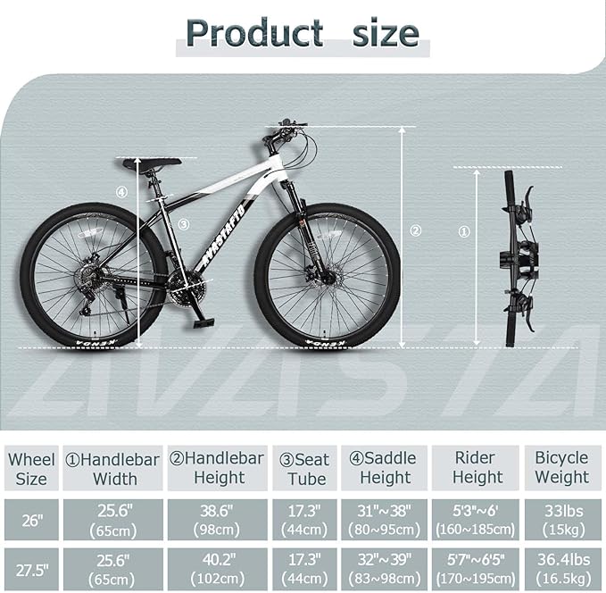 AVASTA Earth 26 27.5 inch Mountain Bike with 21-Speed,Aluminum Frame, Dual Disc Brake, Comfortable Saddle,Multiple Colors