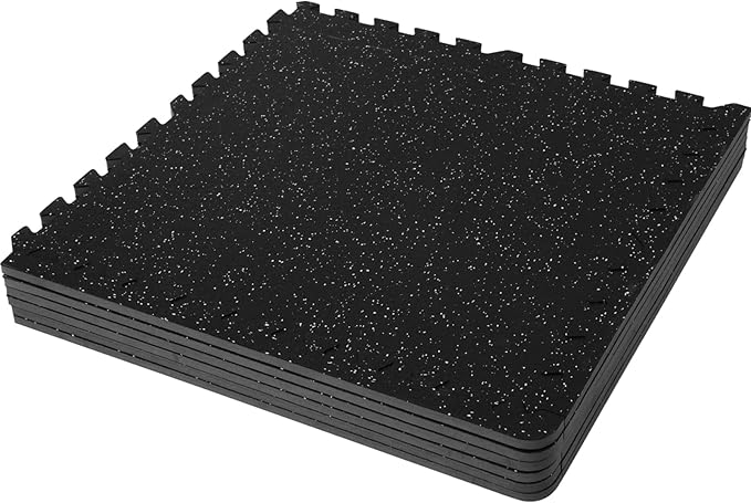 VEVOR 0.56 Inch Thick Gym Floor Mats, Rubber Top with EVA Foam, 25" x 25" Gym Flooring Workout Mats, Interlocking Puzzle Gym Mats for Gym, Home, Garage