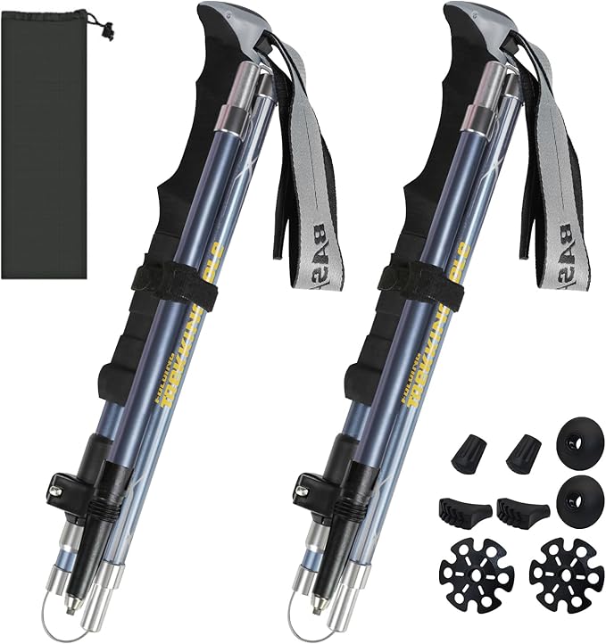 Trekking Poles Collapsible Hiking Poles for Men Women Upgraded Thickened Aircraft-Grade Aluminum Alloy Trekking Sticks with Tip Kits Carrying Bag