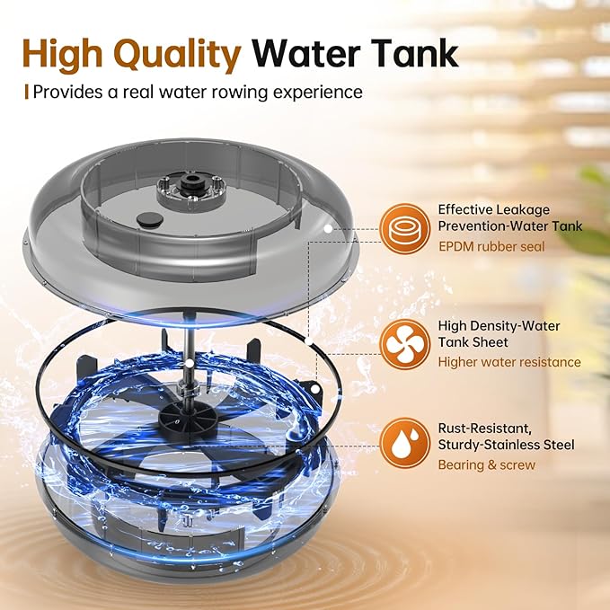 Water Rowing Machines for Home, Rower Machine with 12 Propellers & 28L Large Water Tank, 6-Level Resistance, with Multifunctional Display and Adjustable Stand, Max Load 330LBS