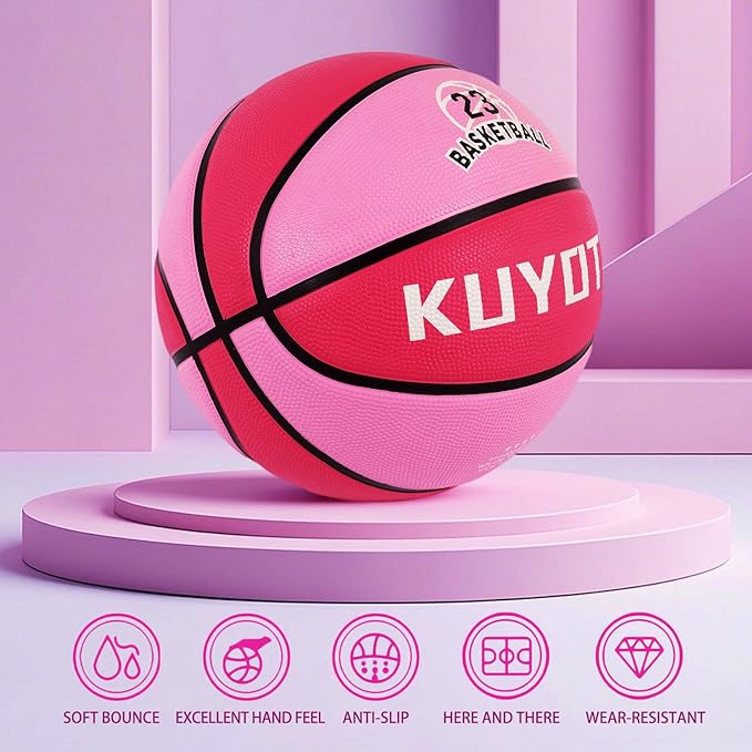 KUYOTQ Kids Toddler Youth Adult Size 3/4/5/6/7 Basketball 22/25.5/27.5/28.5/29.5" Thickened Rubber or Faux Leather Basketball for Boys Girls (Deflated)