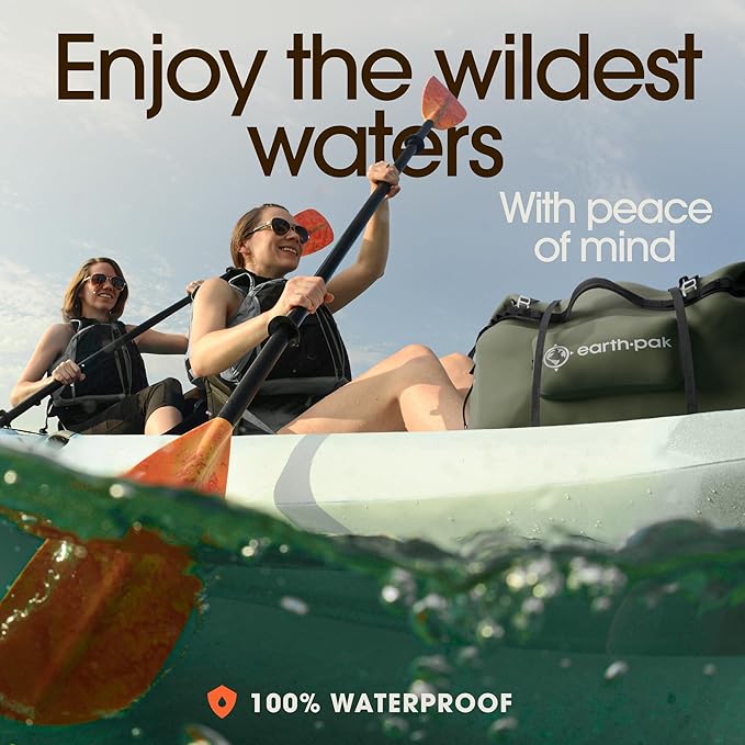 Earth Pak Waterproof Duffel Bag - Large Dry Bag, 1680D TPU, Heavy Duty, Camping & Marine Dry Bag, 8x8 Popout Pocket