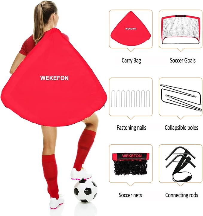 Soccer Goal with Carry Bag, 10/9MM Strengthen Pole, Arched Design, Kids Soccer Goals for Backyard Set 5x 3.1/3.6x2.7/2.9x2.4ft Portable Pop Up Soccer Nets for Toddler, Adults, Youth Games, Play, Gifts