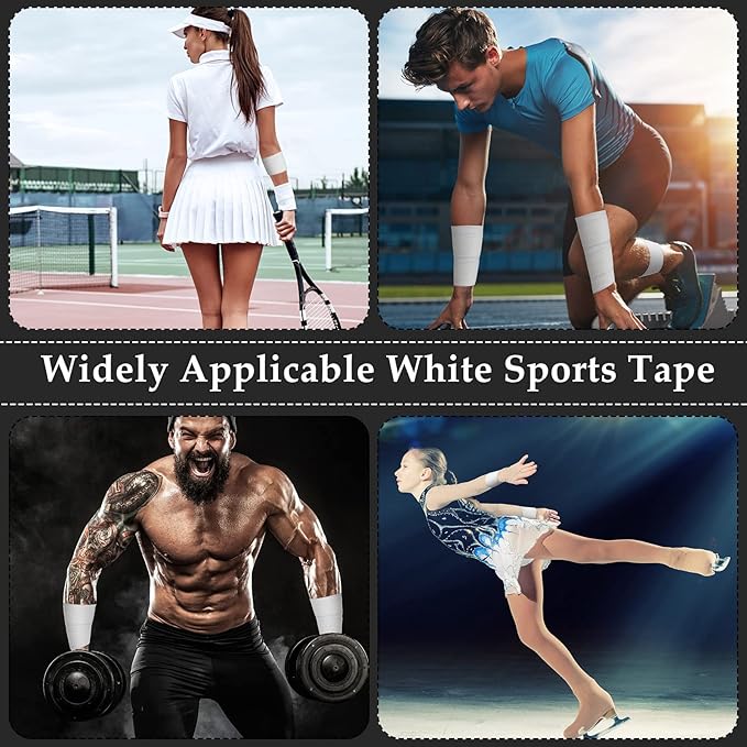 Hoolerry 12 Rolls 130 Yard Athletic Sports Tape Pre Wrap Very Strong Easy Tear No Sticky Residue Tape for Fingers Ankles Wrist Injury Wrap, Football Baseball Hockey Soccer(2 Inch,White)