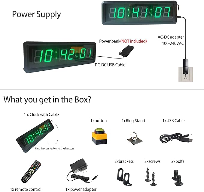 Countdown Timer Clock, Large Stopwatch with Tap Button, Support Count Up & Real Time Function, Ideal for Indoor Games & Sports, Wall Mount/Tabletop, 13.4x3.7in.