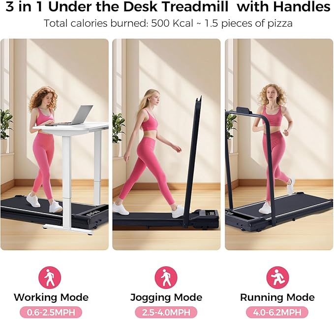 Portable Walking Pad Treadmill with Handle Bar, Foldable Folding Walking Pads Treadmills for Home with Handles