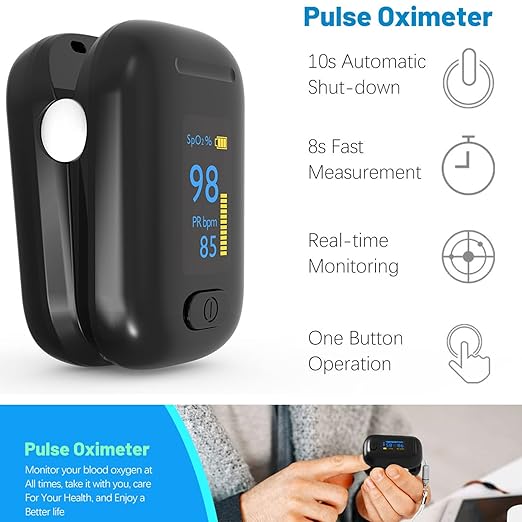 Oximeter, Pulse Oximeter, Oximeter with Alarm, Fingertip Pulse Oximeter, Oxygen Monitor Fingertip, HD OLED Display Oximetro with Batteries & Lanyard (Royal Black)
