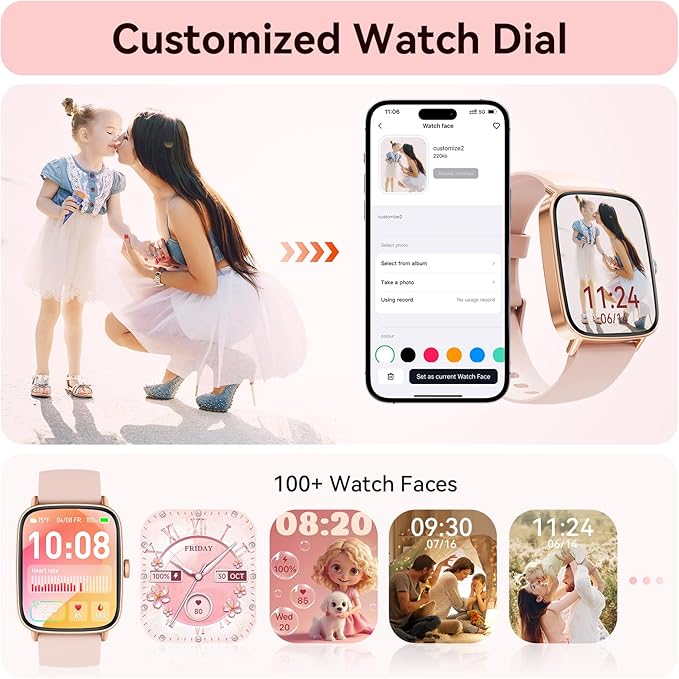 Tensky Smart Watch for Women/Men Android & iPhone, 1.85" Touch Screen Fitness Tracker with Answer/Make Call, IP68 Waterproof Heart Rate/SpO2/Sleep Monitor, Pedometer, 100+ Sport Modes (2 Bands)